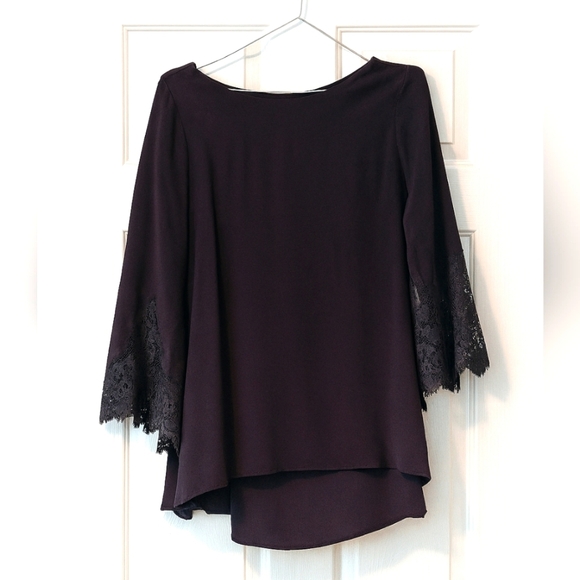 For Love and Lemons Black Dress Blouse with Lace Flare Sleeves NWT Small To Med - Picture 1 of 6